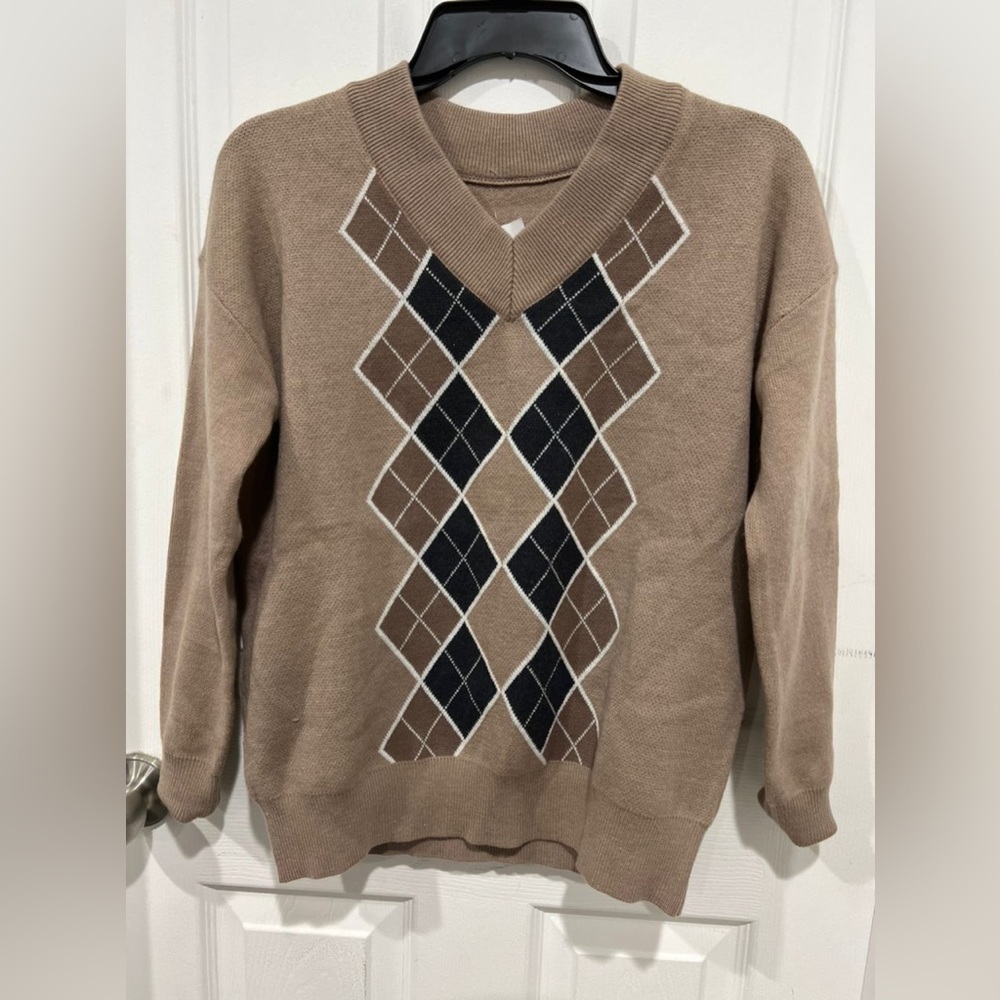 Brown Argyle Sweater-New Medium